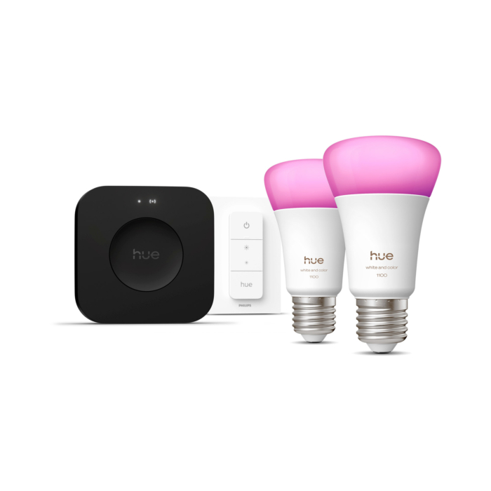 Philips Hue Starterkit: 2 E27 slimme lampen + dimmer switch + Bridge Pro