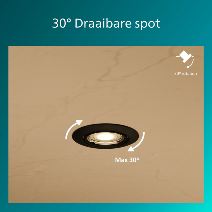 Philips Peridot Inbouwspot Richtbare spot GU10 Zwart (3-pack)