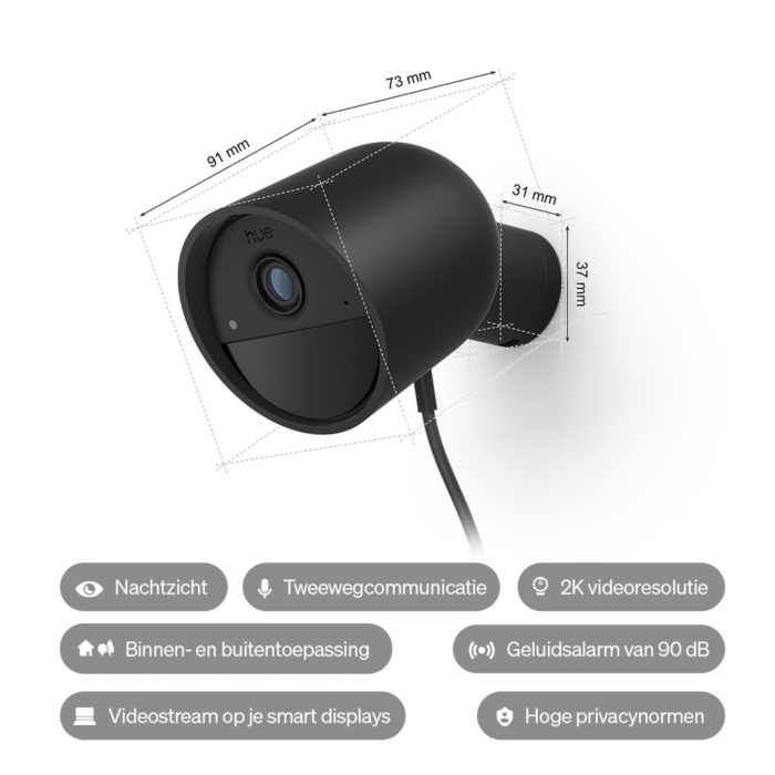 Philips Hue Secure 2K beveiligingscamera bedraad Zwart