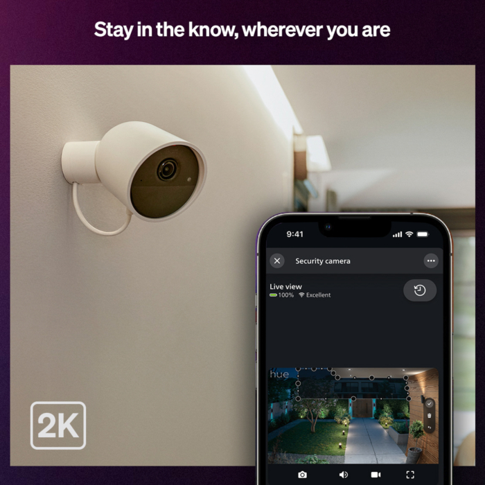 Philips Hue Secure 2K beveiligingscamera bedraad Wit