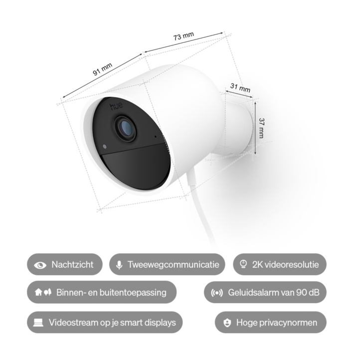 Philips Hue Secure 2K beveiligingscamera bedraad Wit