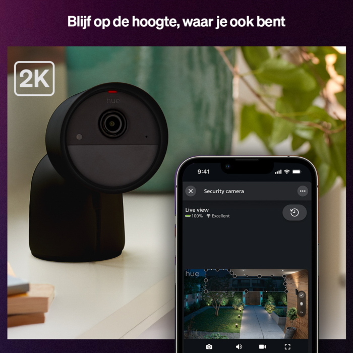 Philips Hue Secure 2K beveiligingscamera met cameravoet Zwart