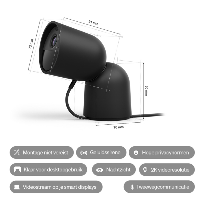 Philips Hue Secure 2K beveiligingscamera met cameravoet Zwart