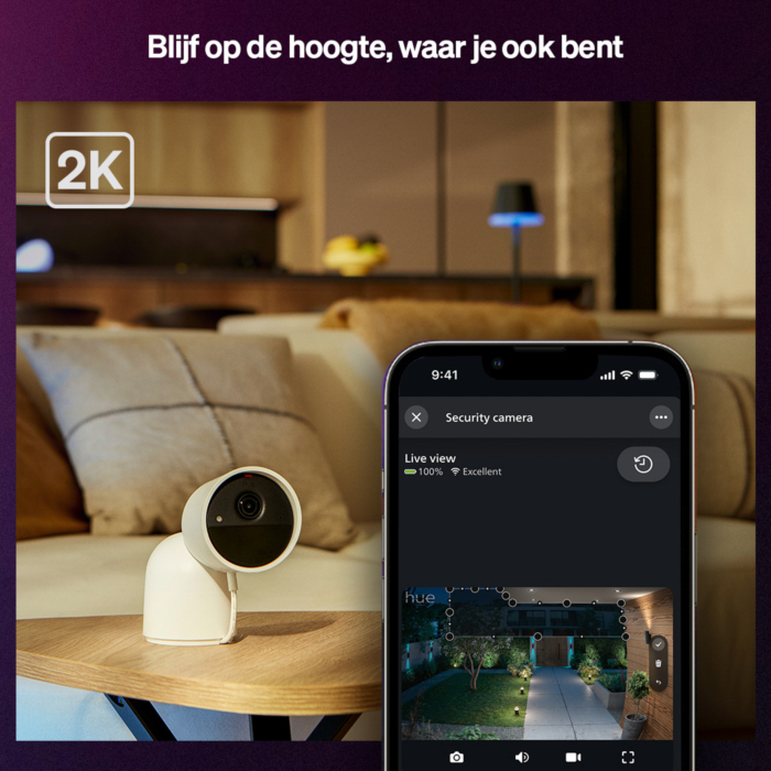 Philips Hue Secure 2K beveiligingscamera met cameravoet Wit