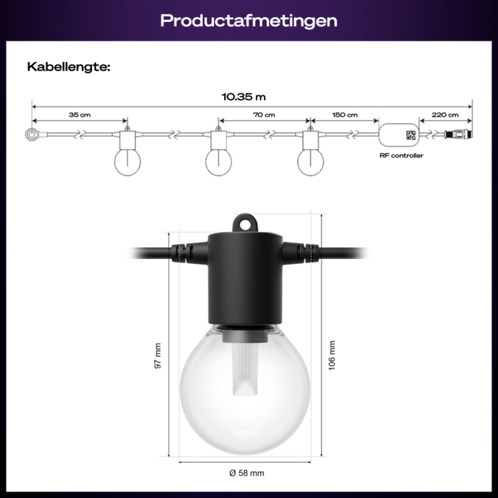 Philips Hue Festavia lichtslinger voor buiten met bolvormige lampen 7 meter verlenging