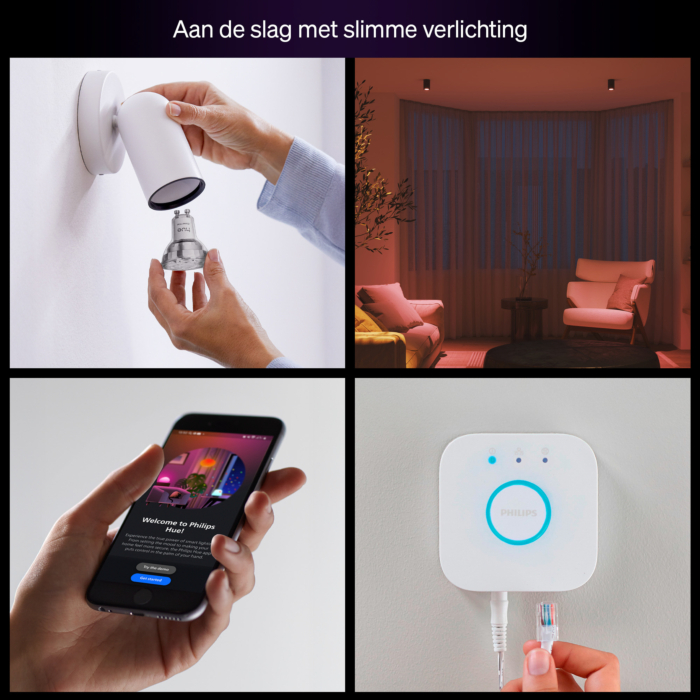 Philips Hue Essential Starterkit: 3 GU10 lampen + dimmer switch + Bridge