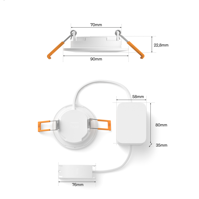 Philips Hue inbouwspot dun van 90 mm Wit