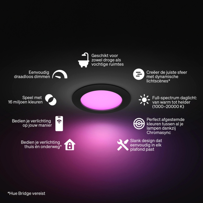 Philips Hue inbouwspot dun van 170 mm Zwart