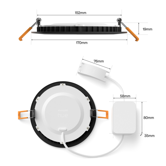 Philips Hue inbouwspot dun van 170 mm Zwart