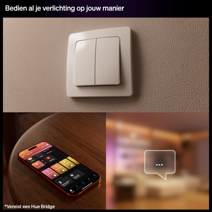 Philips Hue bedrade wandschakelaar voor 2 kanalen (serie schakelaar)