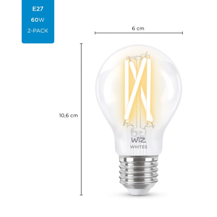 Wiz 8719514551053 Filament Tunable White Helder A60 E27 6,7W Duo pack OP=OP