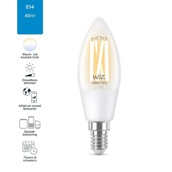 Wiz 8718699787196 Filament Tunable White Helder C35 E14 4,9W OP=OP