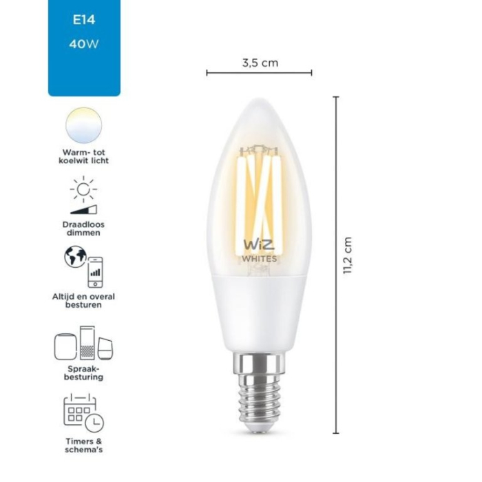 Wiz 8718699787196 Filament Tunable White Helder C35 E14 4,9W OP=OP
