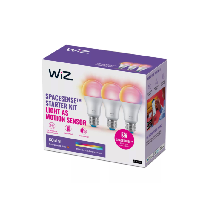 Wiz 929003601033 Gekleurd en met Wit Licht E27 A60 8,8W (3-pack)