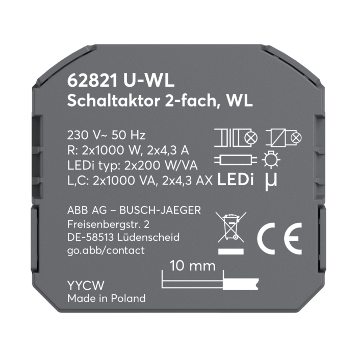 Busch-Jaeger 62821 U-WL Draadloze schakelactor inbouw voor flexTronics en Free@home Wireless 2 kanaals