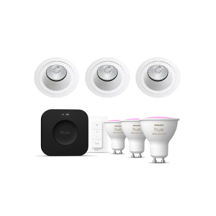 Philips Hue Starterkit: 3 GU10 lampen + dimmer switch + Bridge Pro + 3 SG Jupiter Soft GU10 Wit