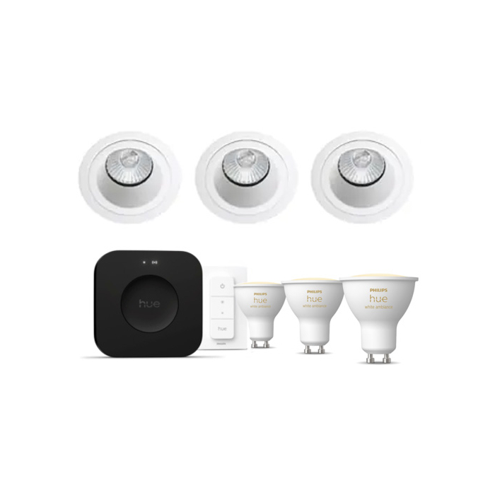 Philips Hue Starterkit: 3 GU10 lampen White Ambiance + dimmer switch + Bridge Pro + 3 SG Jupiter Soft GU10 Wit