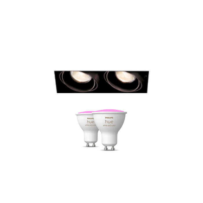 Modular Mini-Multiple Recessed Trimless Adjustable Zwart 2x GU10 Hue White and Color Ambiance