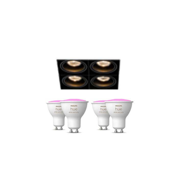 Modular Mini-Multiple Recessed Trimless Adjustable Zwart 4x GU10 Hue White and Color Ambiance