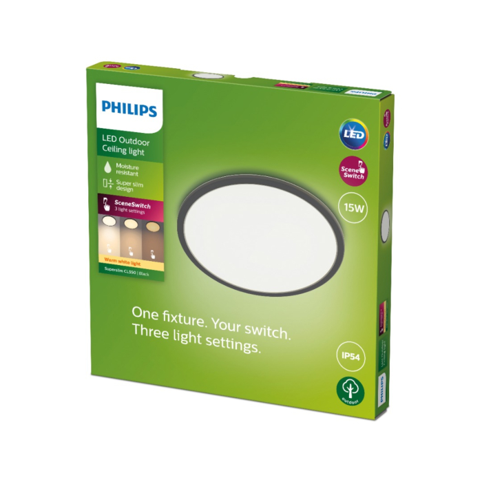 Philips 929003191301 SceneSwitch SuperSlim 15W Warm wit IP54 Zwart