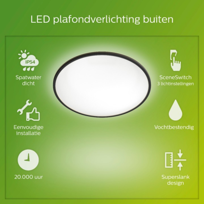 Philips 929003191301 SceneSwitch SuperSlim 15W Warm wit IP54 Zwart