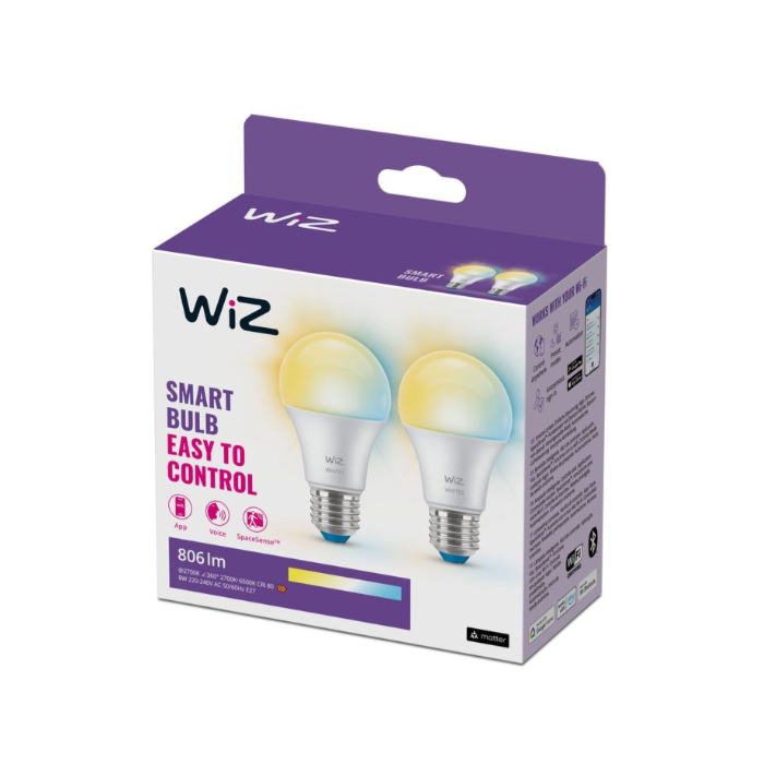 Wiz 929003781942 Warm tot koelwit licht A60 E27 8W (2-pack)