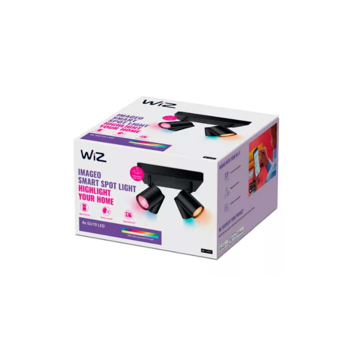 Wiz 929003211422 Imageo Spots 4x 5W Gekleurd en Wit Licht Zwart