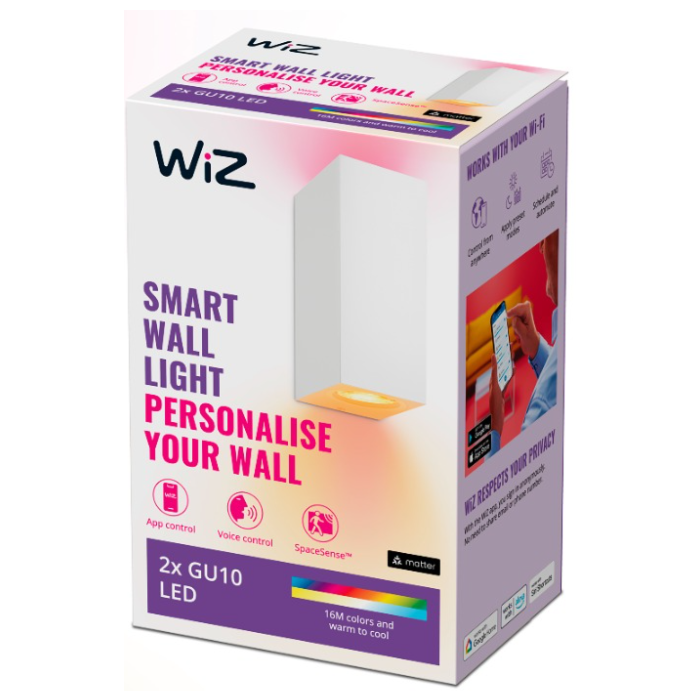 Wiz 929003210022 Up and Down Wandspot 2x 5W Gekleurd en Wit Licht Wit