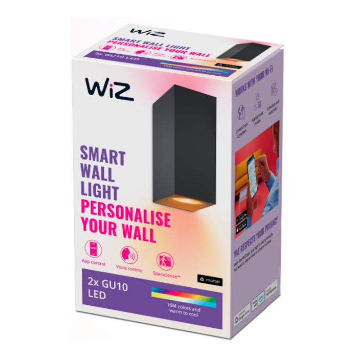 Wiz 929003210222 Up and Down Wandspot 2x 5W Gekleurd en Wit Licht Zwart