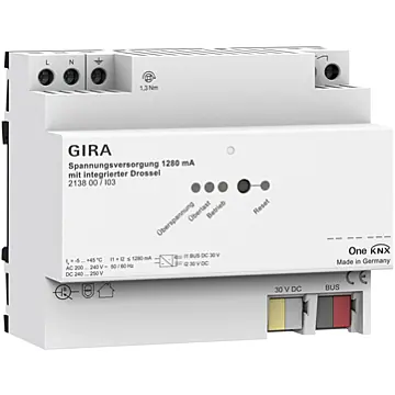 Gira 213800 Voeding 1280 mA met geïntegreerde smoorspoel voor Gira One en KNX