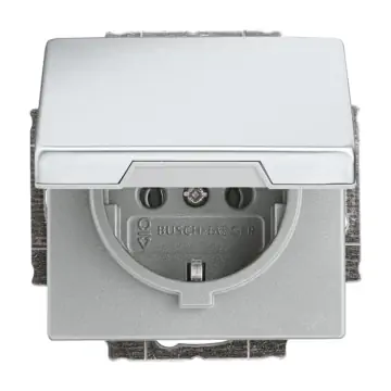 Busch-Jaeger 2CKA002018A1490 Wandcontactdoos met randaarde met klapdeksel Pure stainless steel