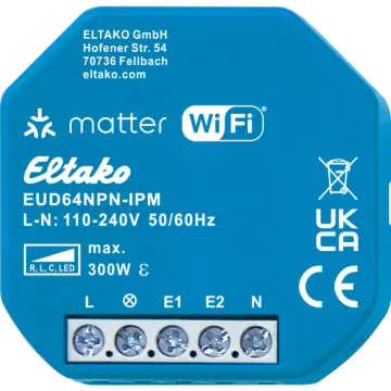 Eltako EUD64NPN-IPM Universele LED dimactor met IP Matter via Wi-Fi Optioneel EnOcean Tot 300W