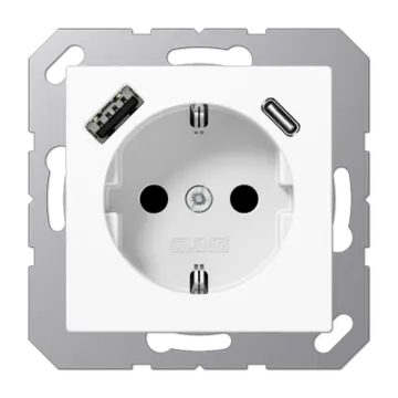 Jung A 1520-15 CA WW Wandcontactdoos en USB-laadcontactdoos type C/A Alpine wit
