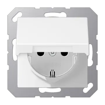 Jung A 1520 NBFKL WWM Wandcontactdoos met beschermingscontact 16 A 250 V ~ Met klapdeksel Sneeuwwit Mat