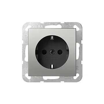 Gira 4453600 Systeem 55 Wandcontactdoos met randaarde 16A 250V met shutter Edelstaal (verhoogde aanraakbeveiliging)