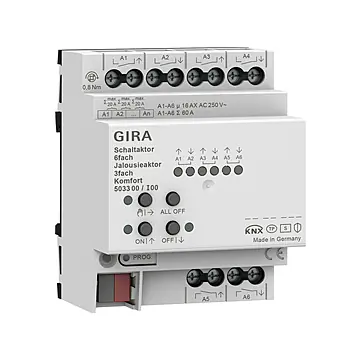 Gira 503300 KNX Schakelactuator 6-voudig 16A / jaloezieactuator 3-voudig 16A Komfort