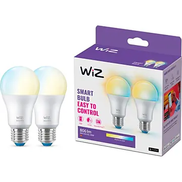 Wiz 929003781942 Warm tot koelwit licht A60 E27 8W (2-pack)