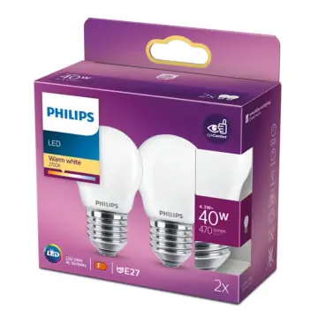 Philips 929001345757 LED Classic P45 ND 4,3-40W E27 Warm wit Multipack 2 stuks 