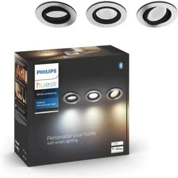 Philips 929003810901 Hue Milliskin Inbouwspot Hue White Ambiance (GU10) Kleur aluminium (3-pack) (Tweedekans)
