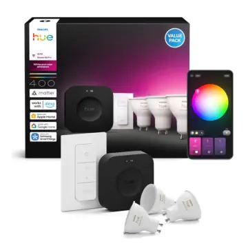 Philips Hue Starterkit: 3 GU10 lampen + dimmer switch + Bridge Pro