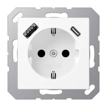 Jung A 1520-15 CA WWM Wandcontactdoos met beschermingscontact en USB-laadcontactdoos Type C/A Sneeuwwit Mat