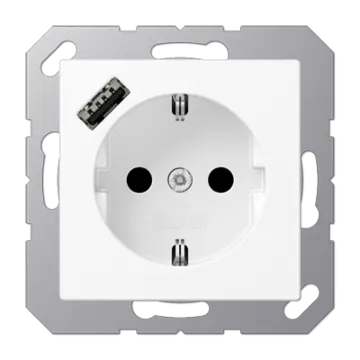 Jung A 1520-18 A WWM Wandcontactdoos met beschermingscontact en USB-laadcontactdoos Type A Sneeuwwit Mat