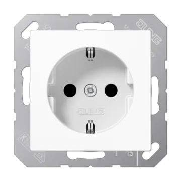 Jung A 1520 NKI WW Wandcontactdoos Met beschermingscontact 16A 250V Met verhoogde aanrakingsveiligheid Alpine wit