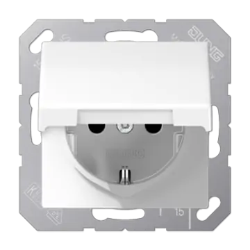 Jung AS 1520 NKL WW Wandcontactdoos met beschermingscontact 16A 250V met klapdeksel Alpine wit