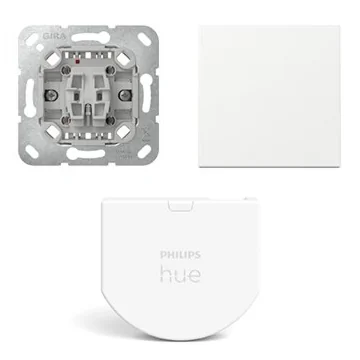 Gira Wipdrukcontact met Hue wandschakelaar module en Rechtstaande wip Zuiver wit mat
