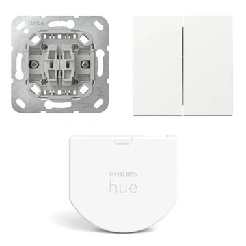 Gira Wipdrukcontact 2-voudig met Hue wandschakelaar module en Serie wippen Zuiver wit mat