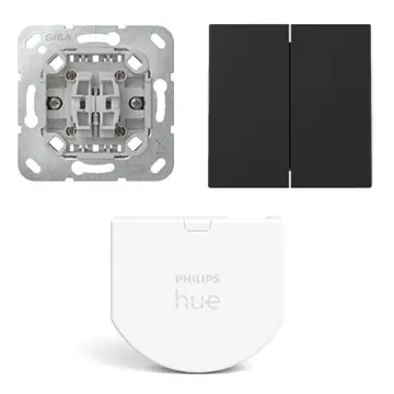 Gira Wipdrukcontact 2-voudig met Hue wandschakelaar module en Serie wippen Zwart mat