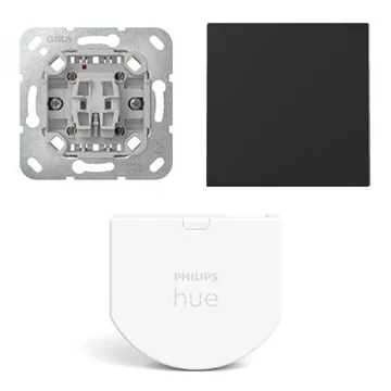 Gira Wipdrukcontact met Hue wandschakelaar module en Rechtstaande wip Zwart mat