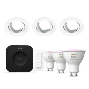 Philips Hue Starterkit: 3 GU10 lampen Color + dimmer switch + Bridge Pro + 3 Inset Trend 75 GU10 Wit