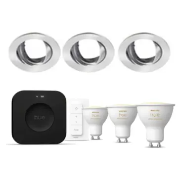 Philips Hue Starterkit: 3 GU10 lampen White Ambiance + dimmer switch + Bridge Pro + 3 Inset Trend 75 GU10 Geborsteld aluminium